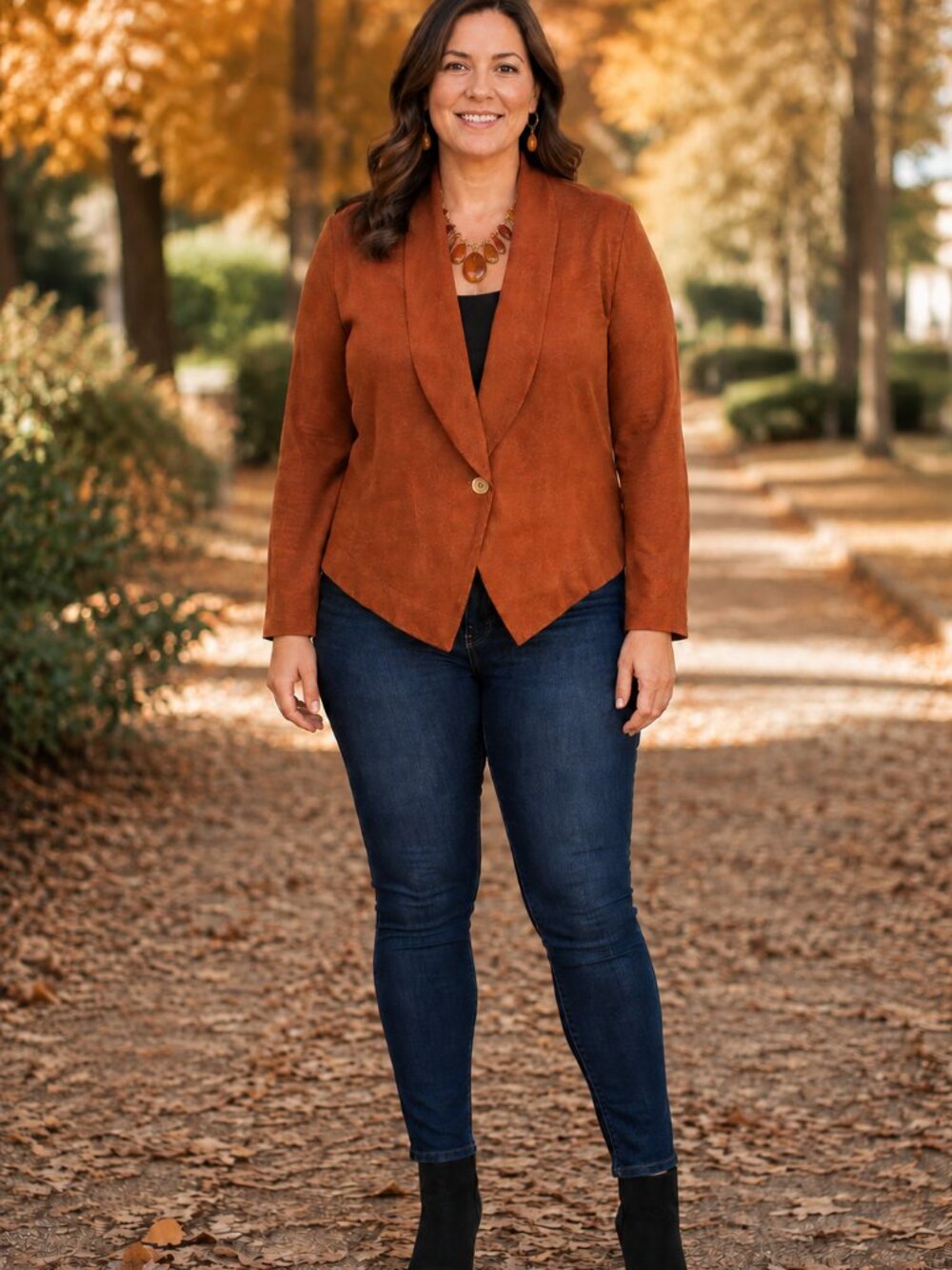 GRANITE Vintage Lg Slve Wood Button Closure Burnt Orange Linen Cropped Blazer 12